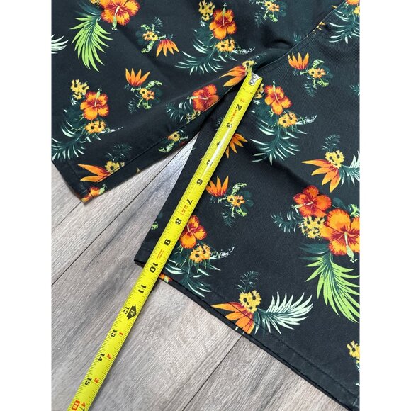 Carbon Mens Floral Hawaiian Shorts Size 38 Cotton/Polyester Blend Black & Orange - Picture 8 of 9